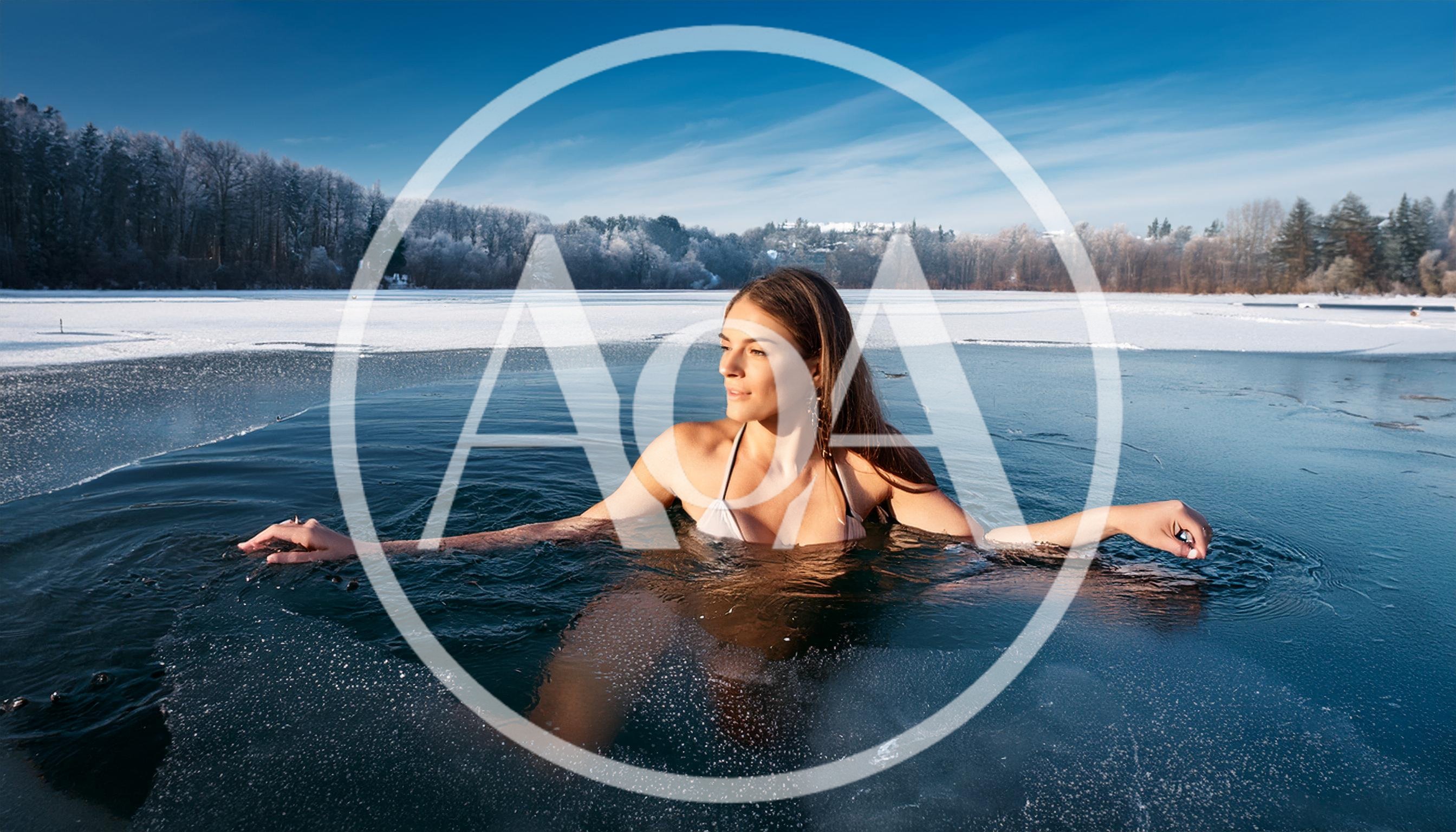 Woman Swimming In A Frozen Lake