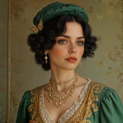 Portrait Of A Renaissance Noblewoman In Green Velvet