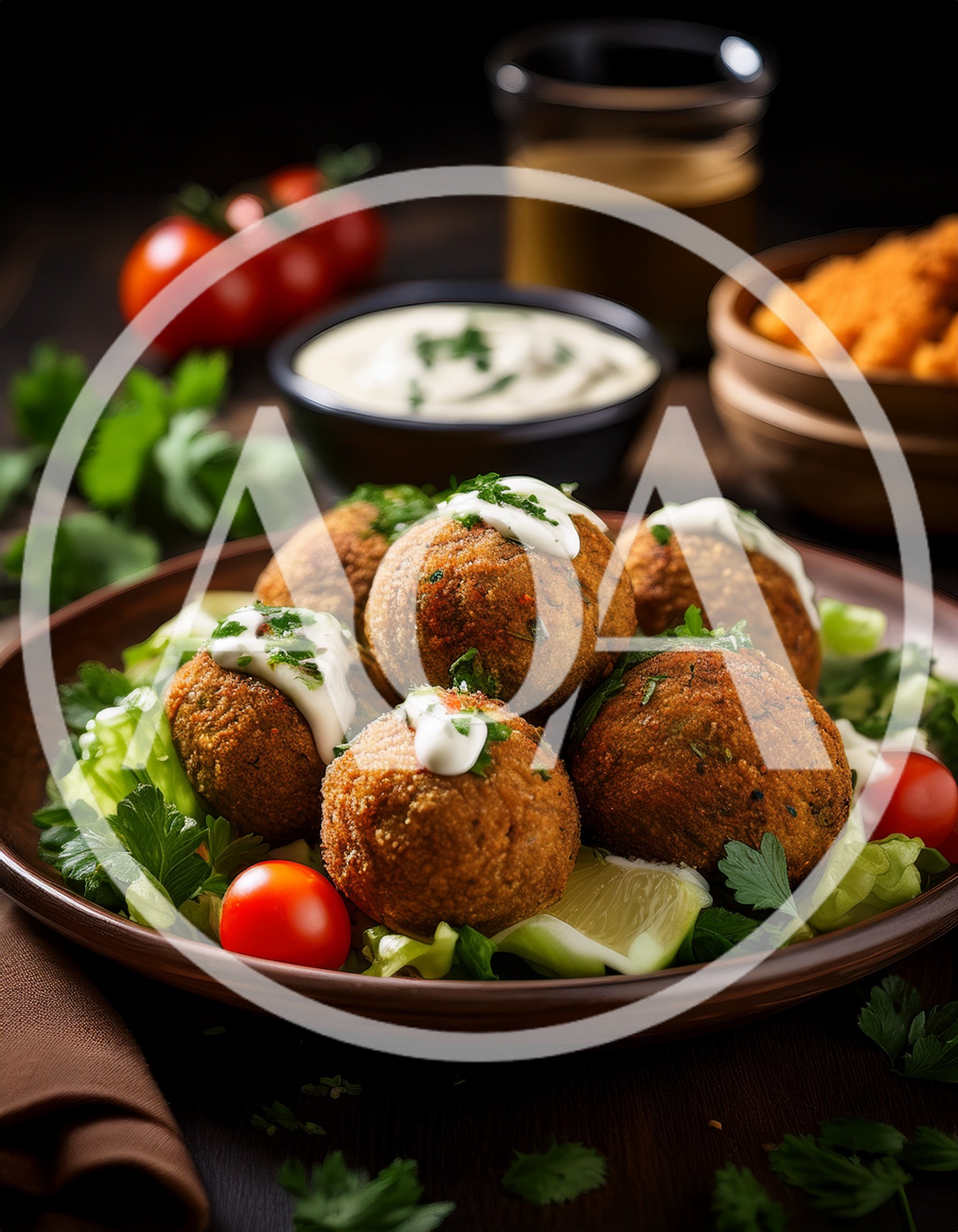 Fresh Falafel Balls Served With Creamy Sauce And Vegetables