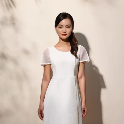 Portrait Of A Young Asian Woman In A White Dress