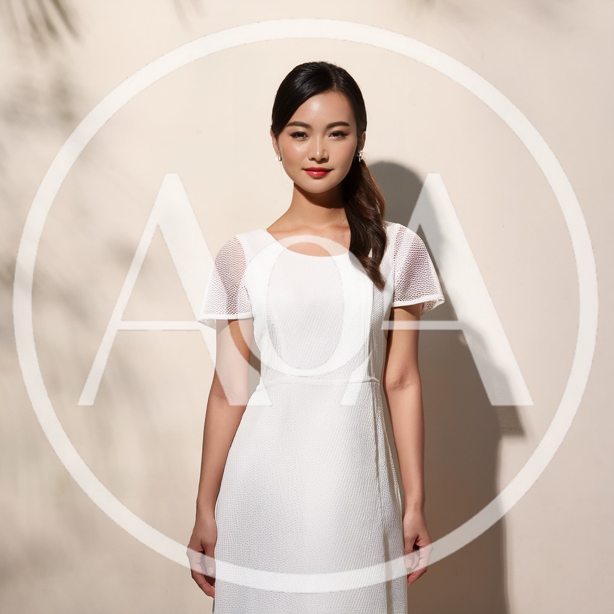Portrait Of A Young Asian Woman In A White Dress