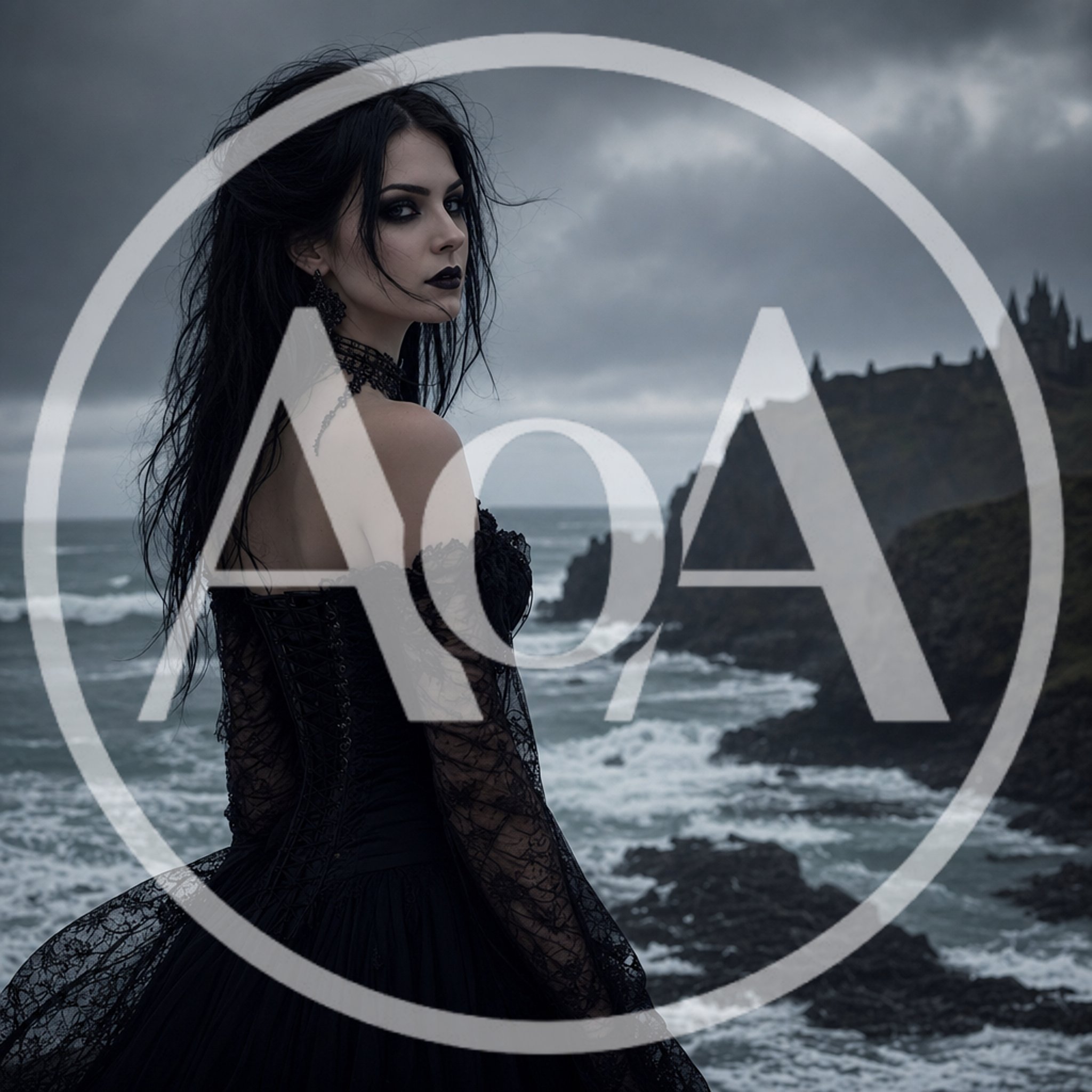 Gothic Woman Standing On A Rocky Cliffside By The Sea