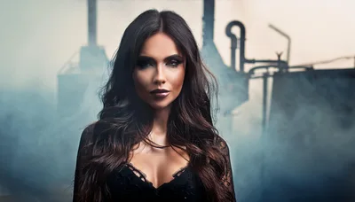 Portrait Of A Beautiful Woman In A Smoky Industrial Setting