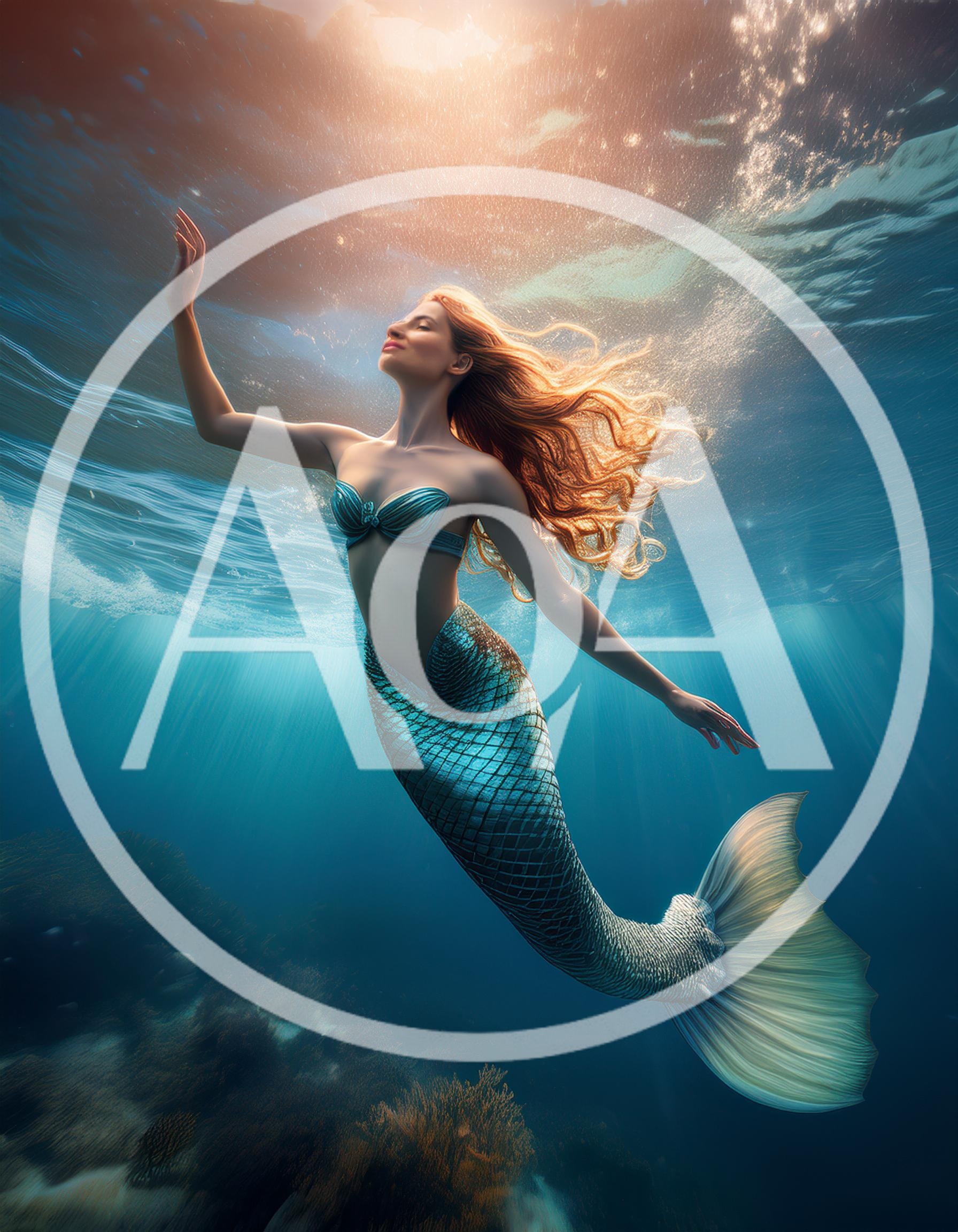 Beautiful Mermaid Swimming Underwater In The Ocean