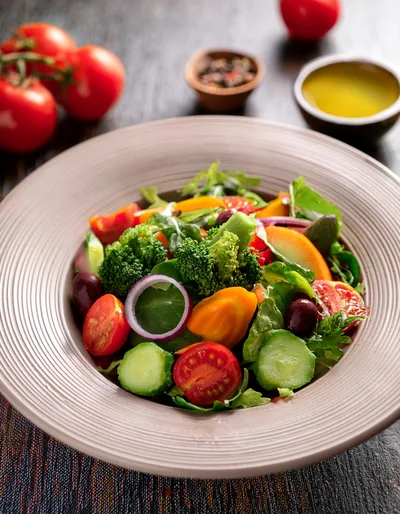 Fresh Vegetable Salad in a Ceramic Bowl