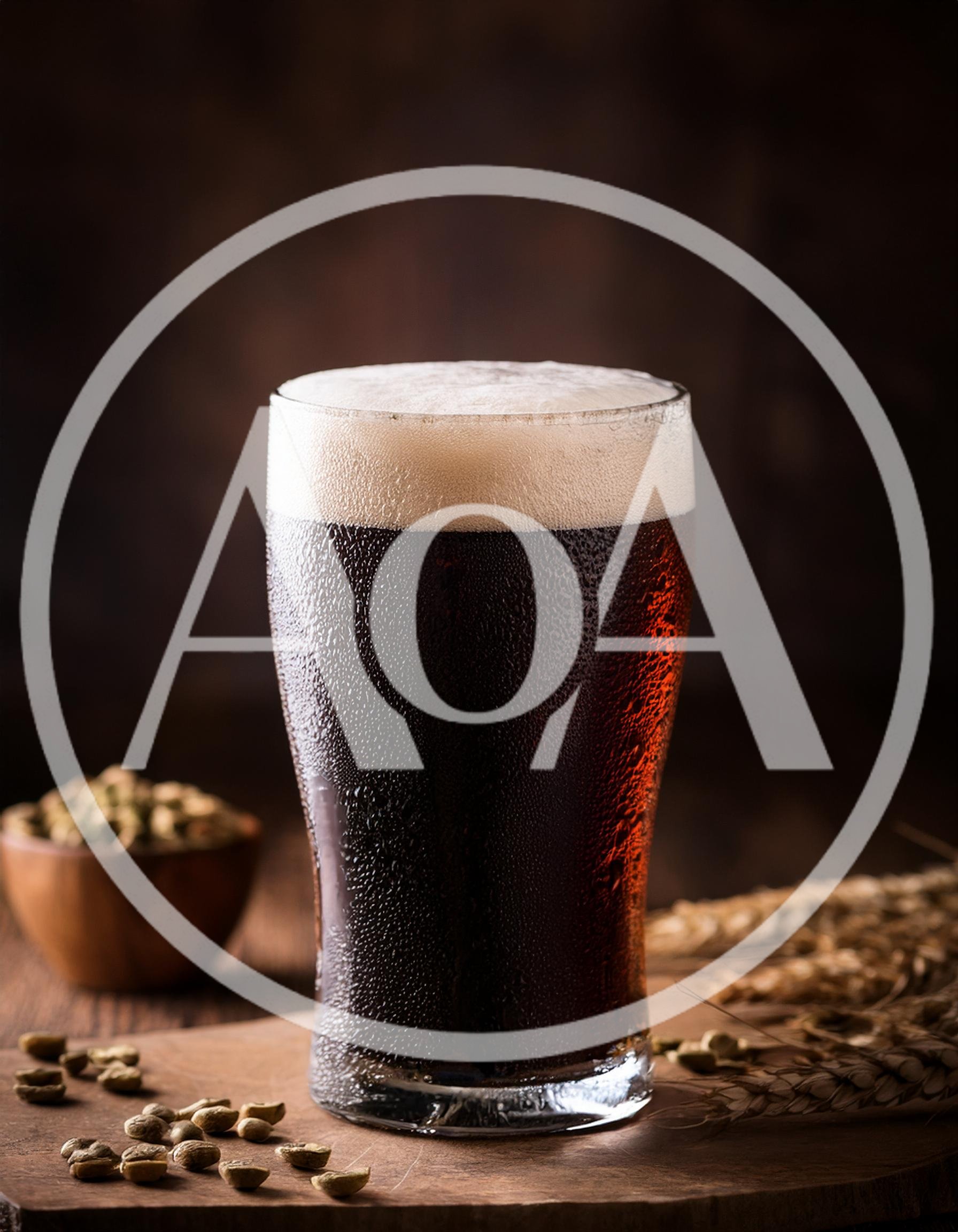 Cold Glass Of Dark Stout Beer With Coffee Beans