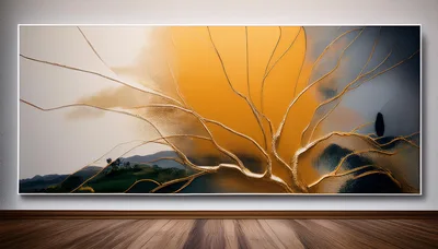 Abstract Golden Tree Art Piece On Gallery Wall
