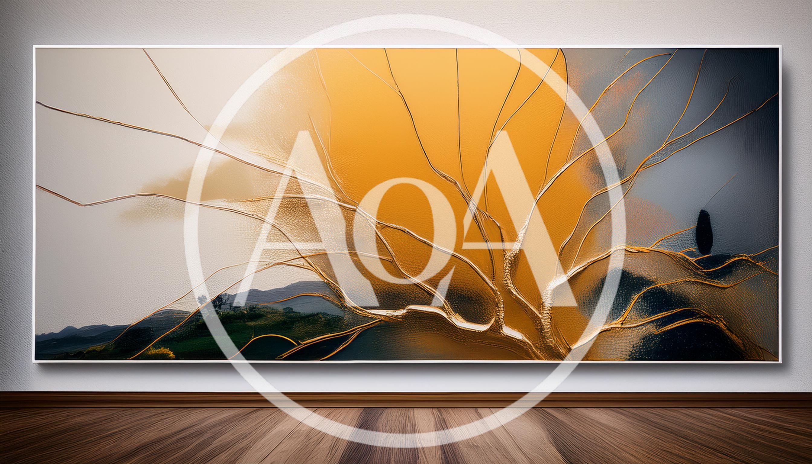 Abstract Golden Tree Art Piece On Gallery Wall