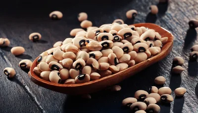 Wooden Spoon Filled With Dried Black Eyed Peas