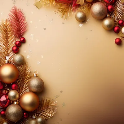 Christmas Holiday Background With Gold And Red Ornaments