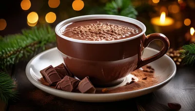 Hot Chocolate Cup With Chocolate Chunks And Cocoa Powder