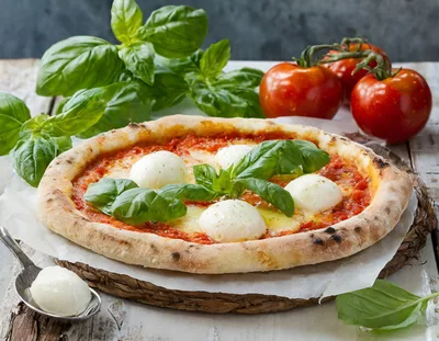 Fresh Homemade Margherita Pizza With Mozzarella And Basil