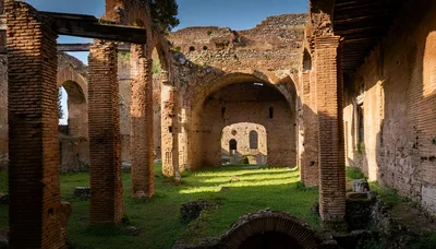 Ancient Roman Brick Ruins At Villa Adriana