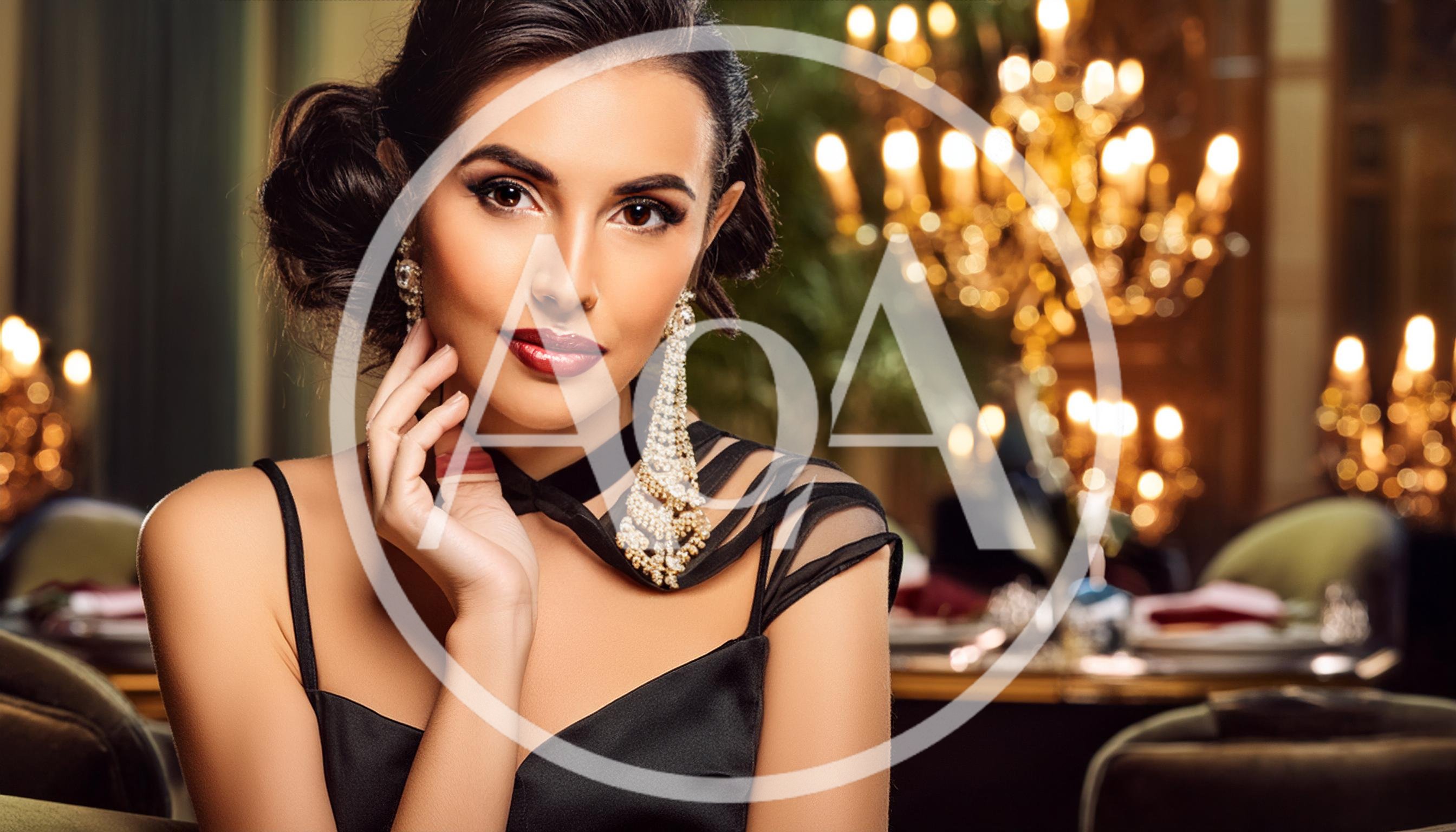 Elegant Woman Wearing Statement Jewelry In Luxury Restaurant
