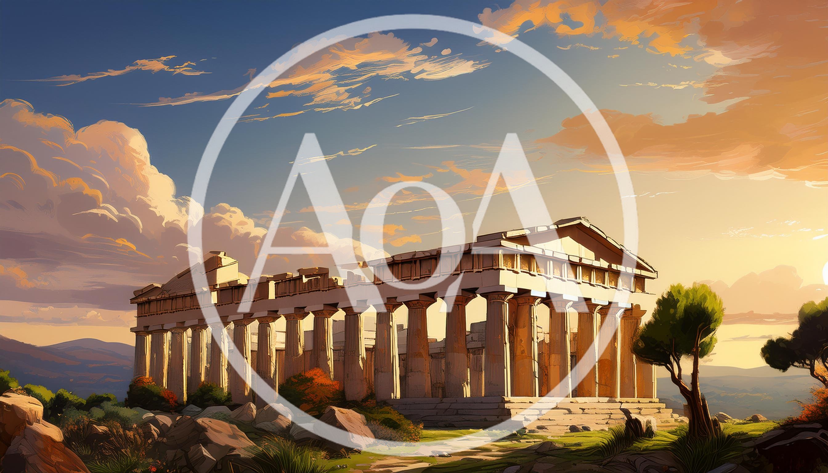 Ancient Greek Temple Ruins At Sunset