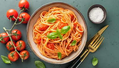 Spaghetti With Tomato Sauce And Fresh Basil