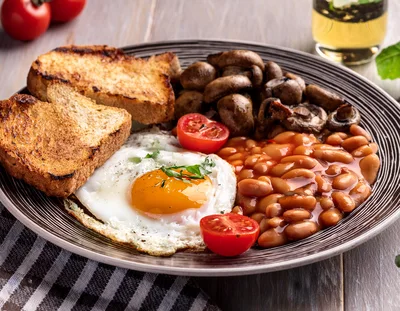 Traditional English Breakfast Plate With Fried Egg And Beans