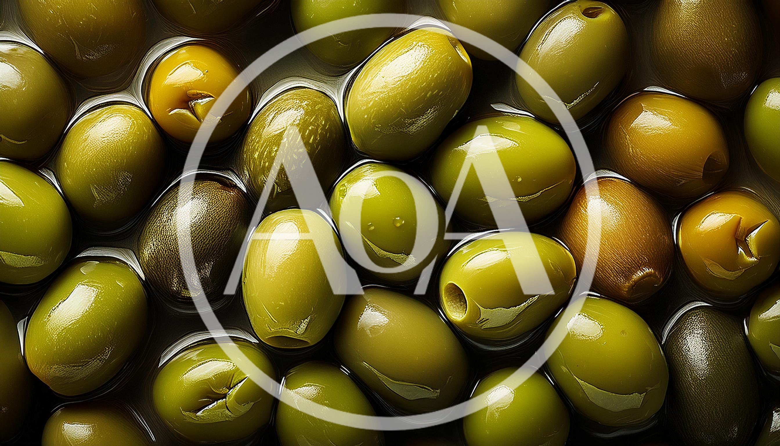 Top Down View Of Fresh Green Olives In Brine