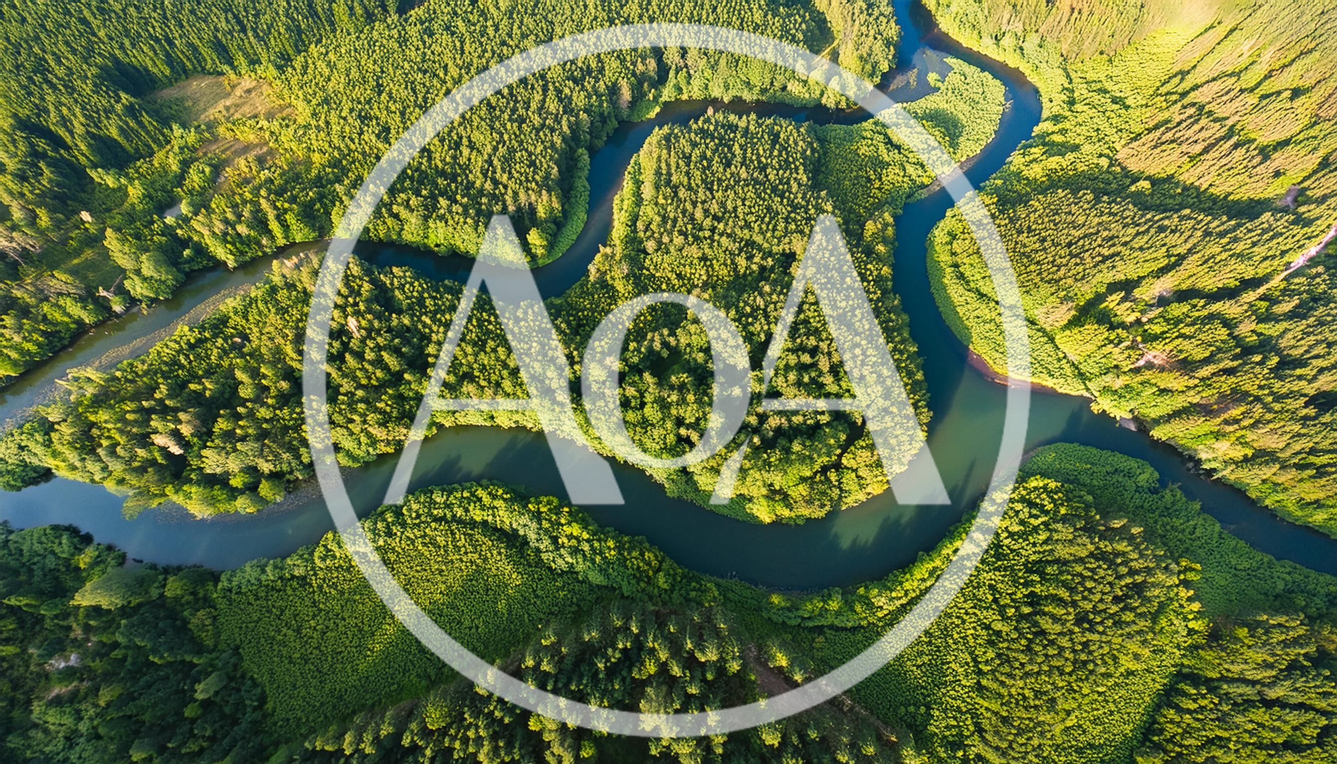 Aerial View Of A Winding River Through Dense Forest