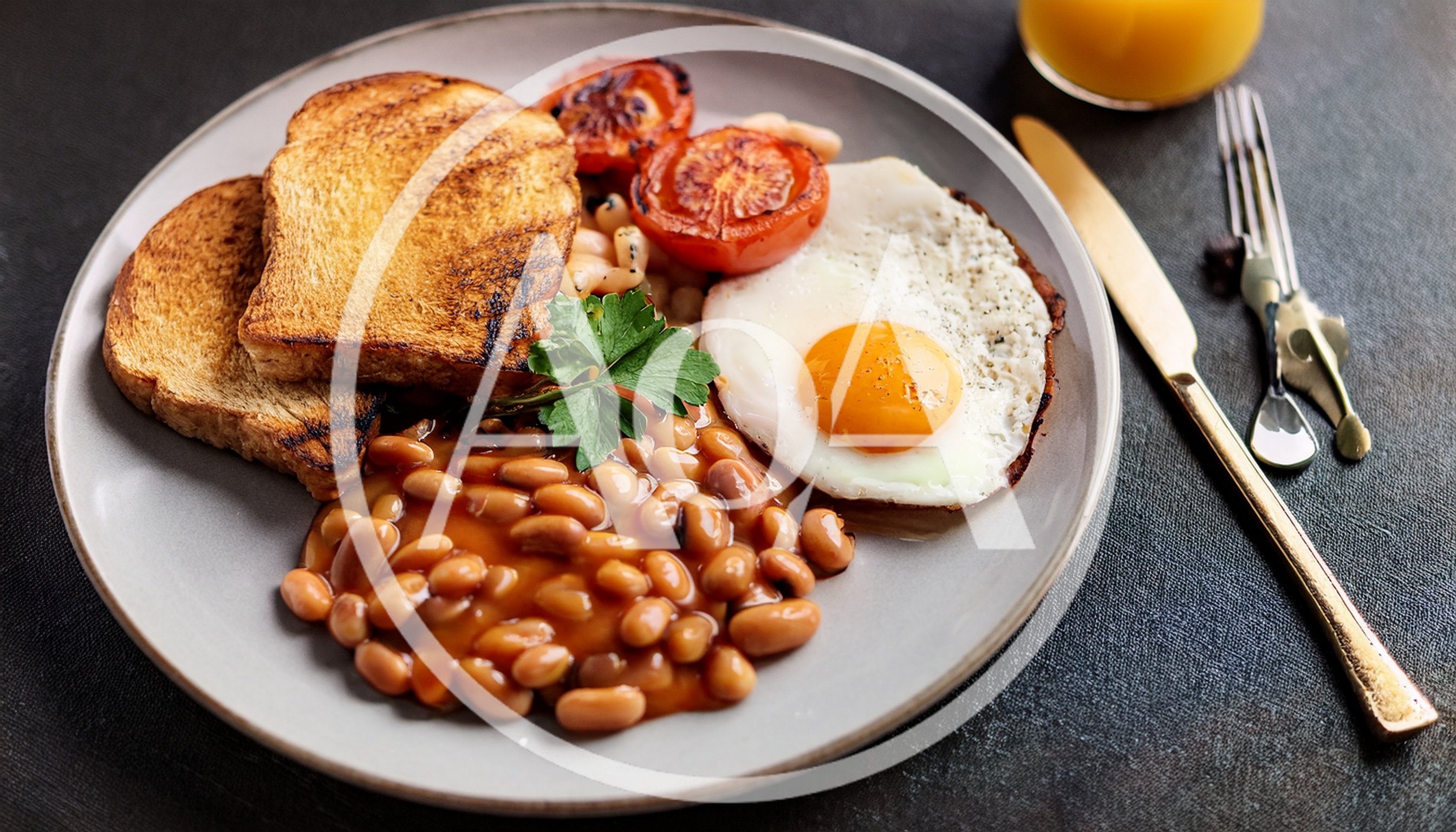 Traditional English Breakfast Plate With Toast And Beans