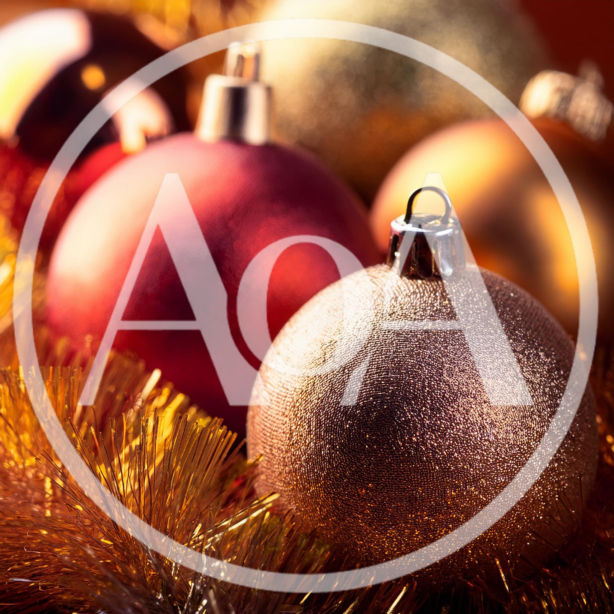 Festive Christmas Ornaments With Gold Tinsel Background