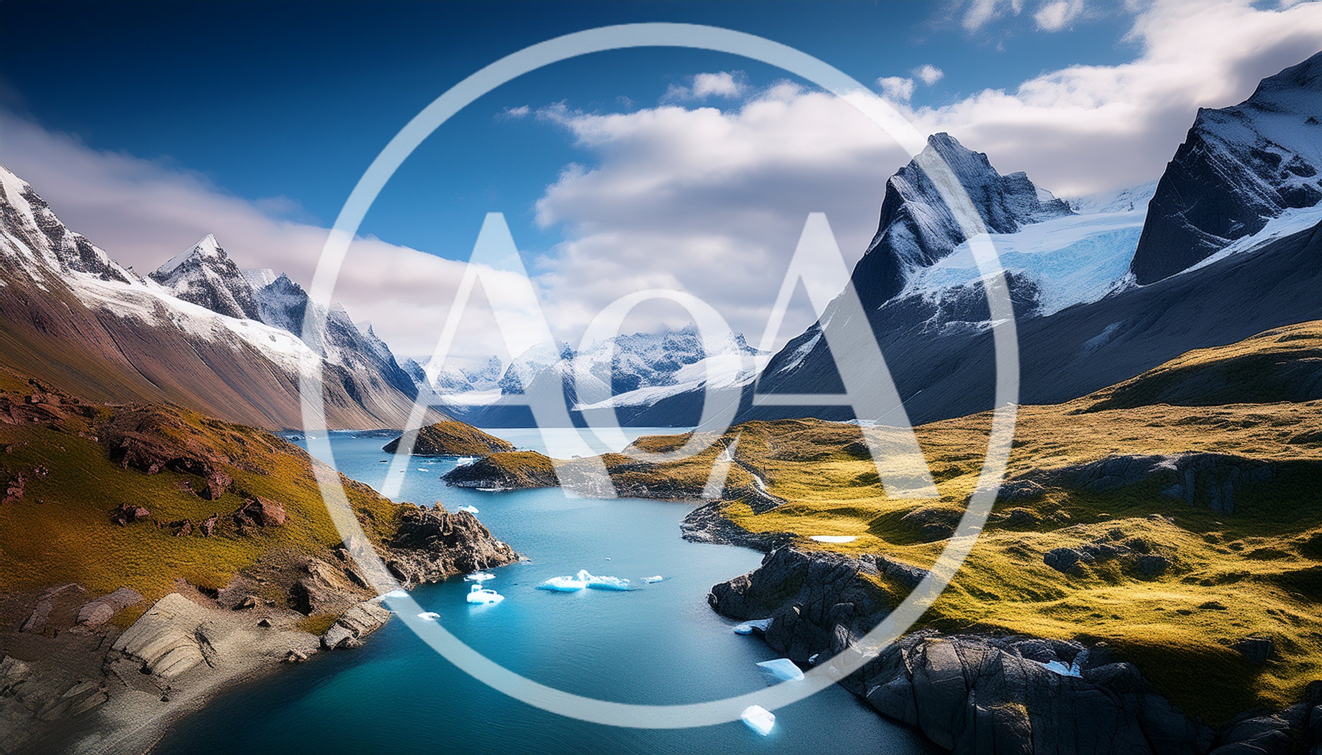 Glacial Lake Surrounded By Snow Capped Mountains