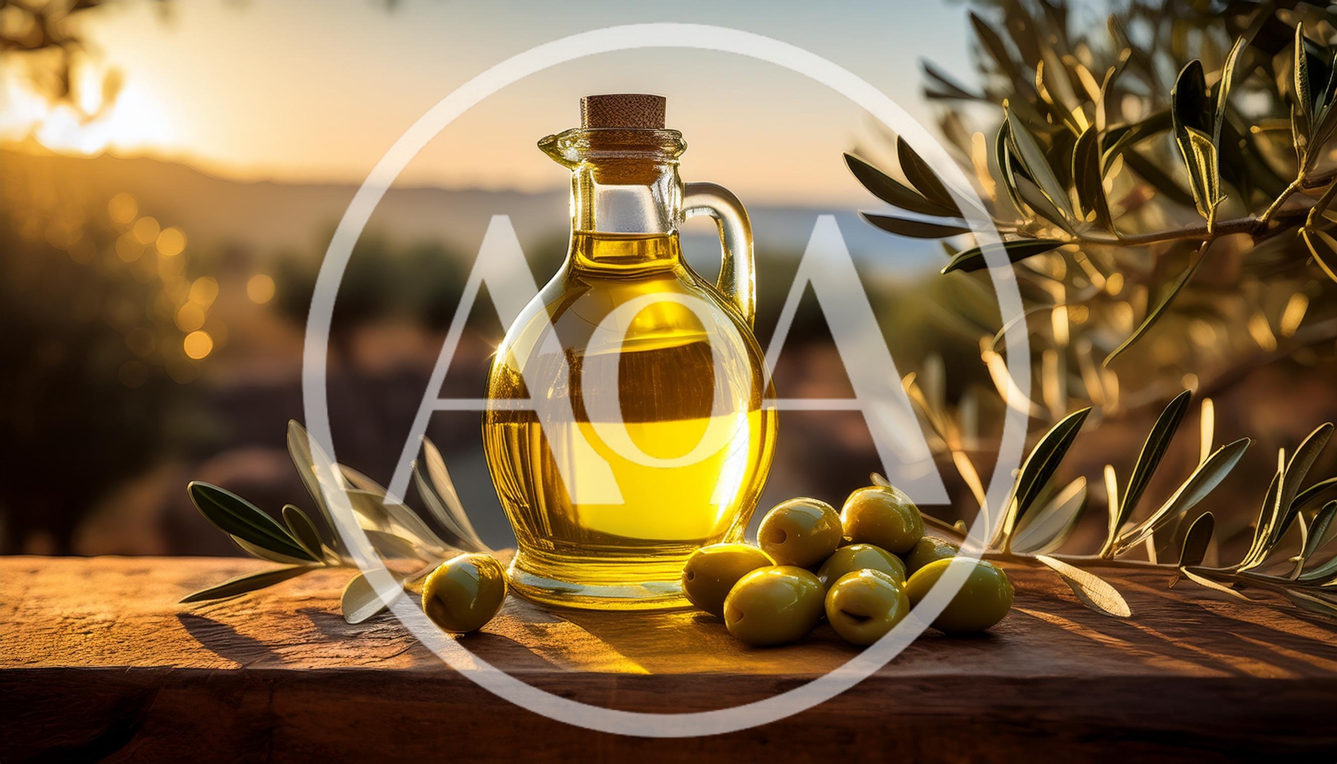 Glass Bottle Of Olive Oil With Fresh Olives