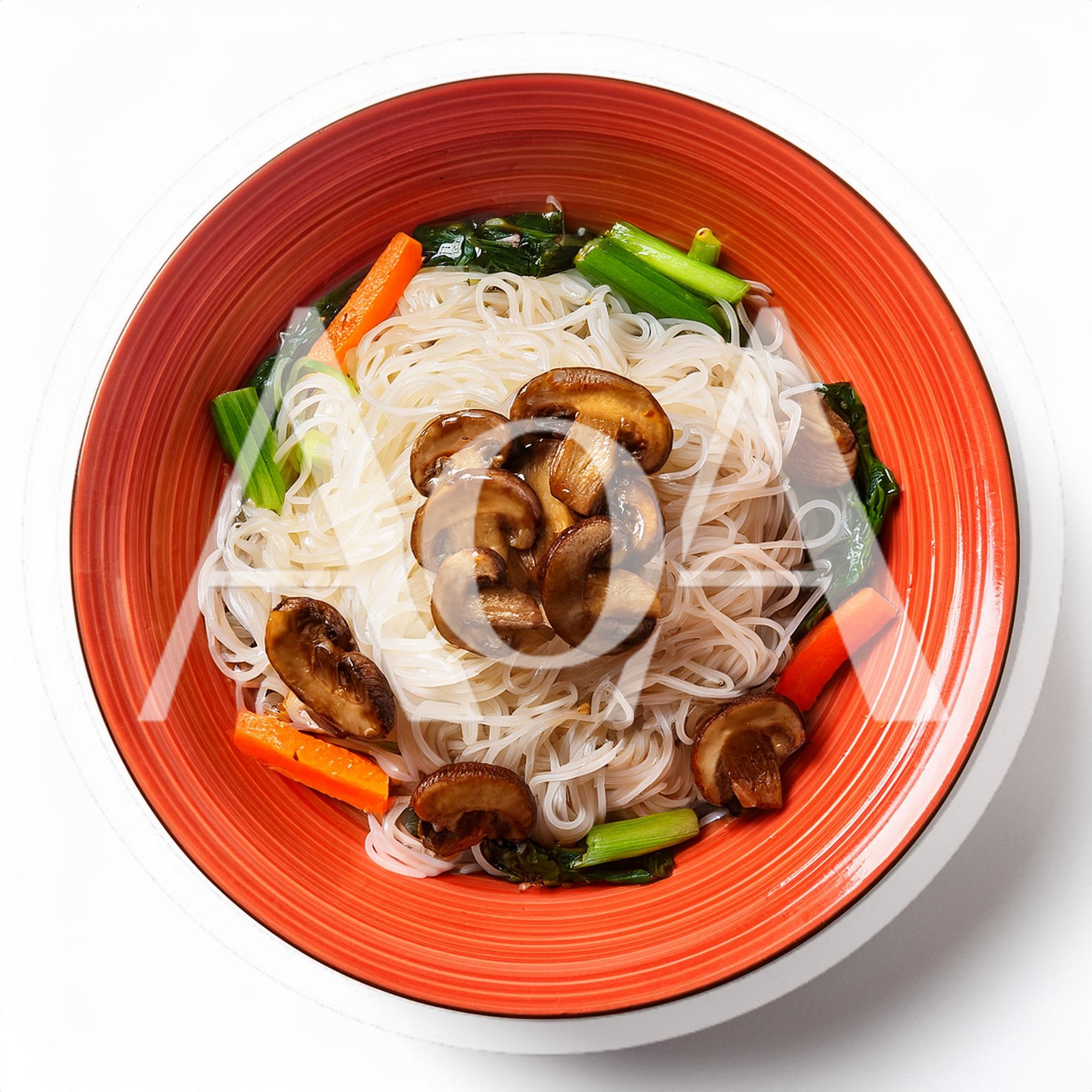 Bowl Of Rice Noodles With Mushrooms And Vegetables