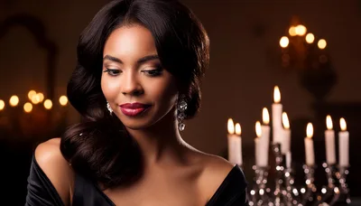 Elegant Woman With Dark Hair In Candlelit Setting