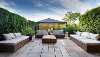 Modern Outdoor Lounge Area With Comfortable Sofas