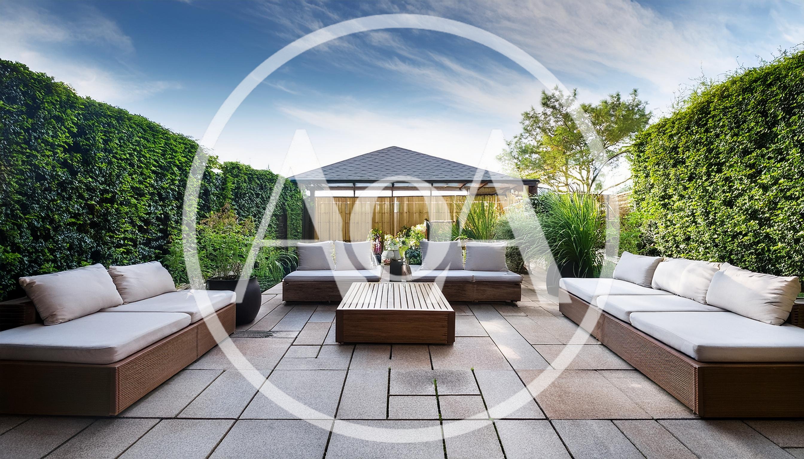 Modern Outdoor Lounge Area With Comfortable Sofas