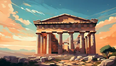 Ancient Greek Temple Ruins At Sunset