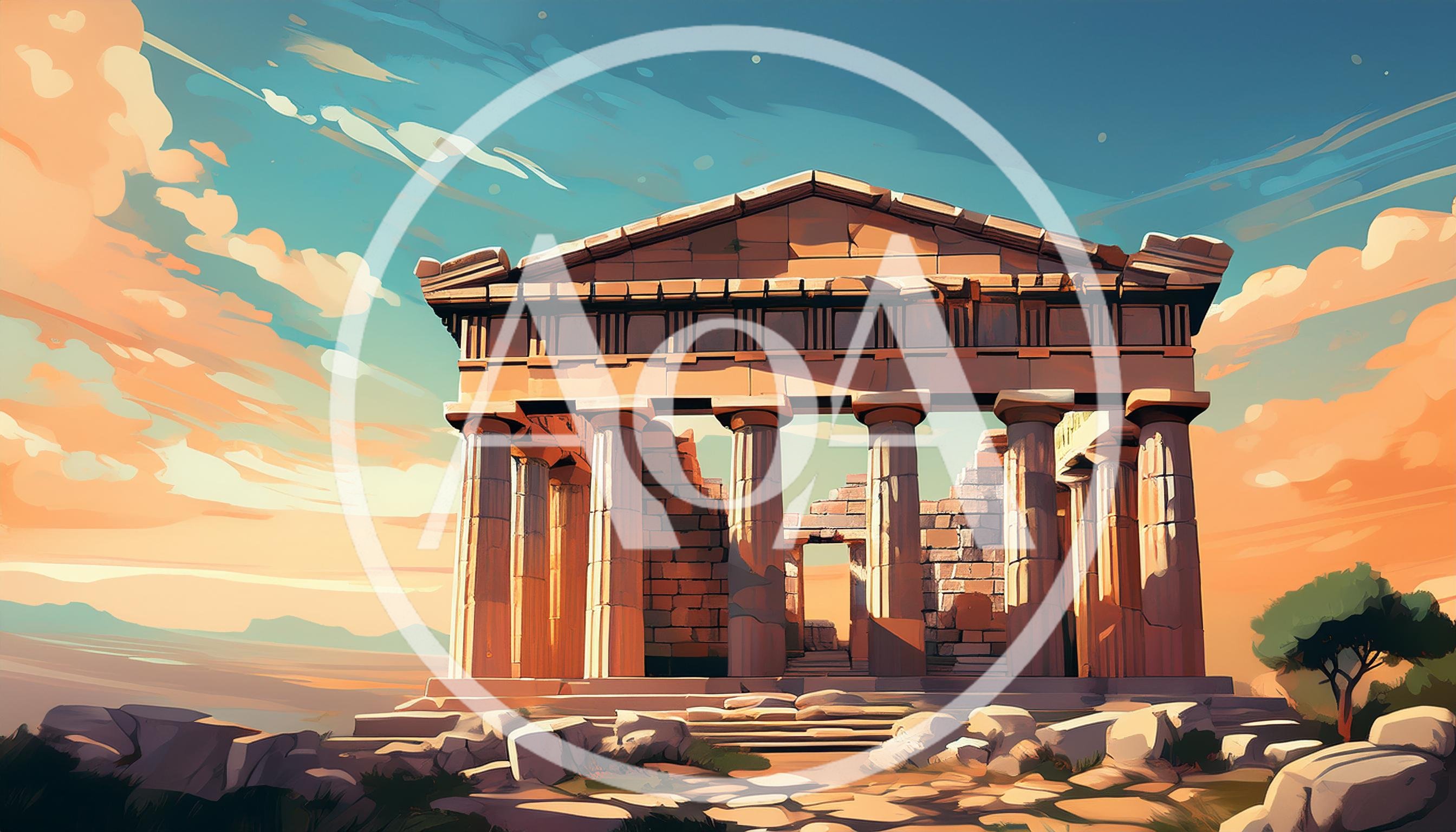 Ancient Greek Temple Ruins At Sunset