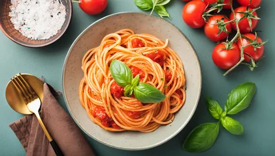 Spaghetti With Tomato Sauce And Fresh Basil