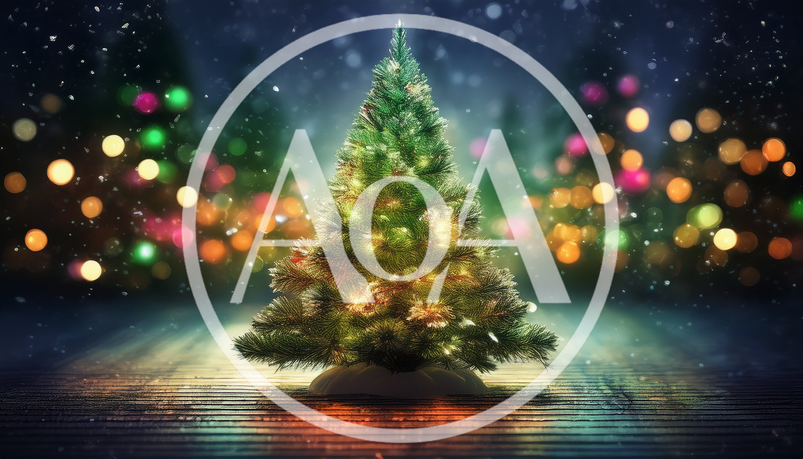 Illuminated Christmas Tree On Wooden Surface