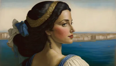 Portrait Of A Renaissance Woman Overlooking A Coastal City