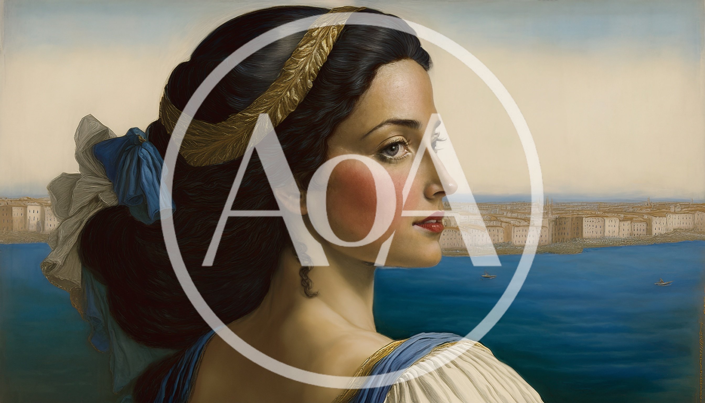 Portrait Of A Renaissance Woman Overlooking A Coastal City