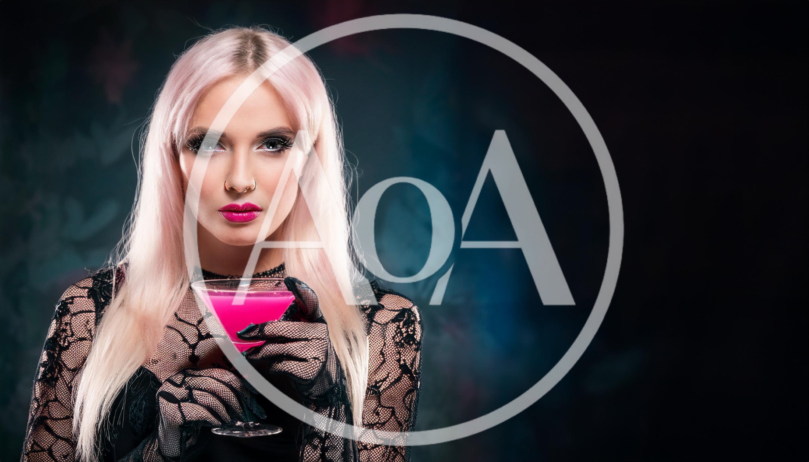 Portrait Of A Woman With Pink Hair Holding A Cocktail