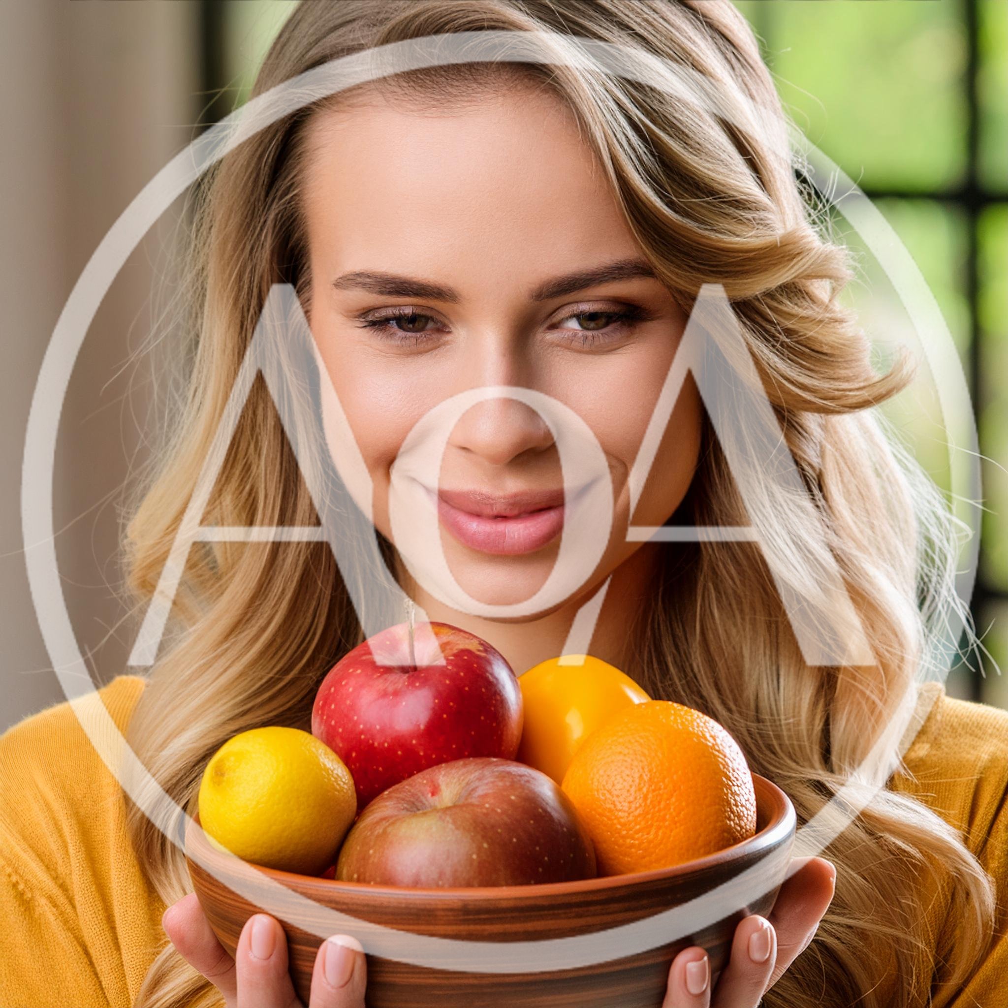Young Woman Holding A Bowl Of Fresh Fruit