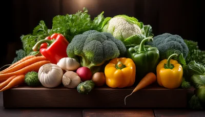 Fresh Assorted Vegetables Arranged On A Wooden Cutting Board