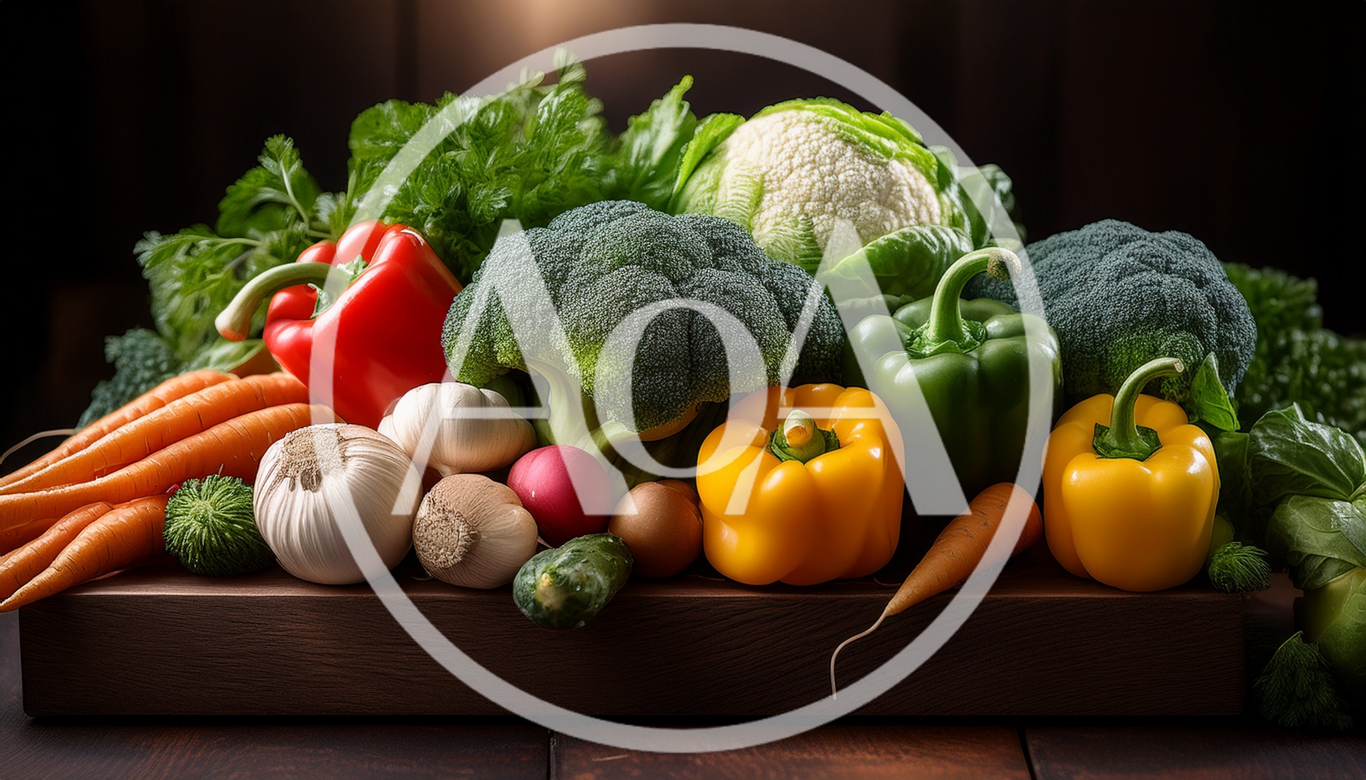 Fresh Assorted Vegetables Arranged On A Wooden Cutting Board
