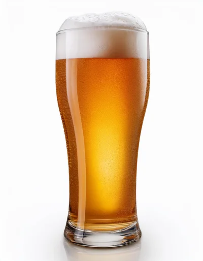 Cold Glass Of Golden Beer With Thick Foam Head
