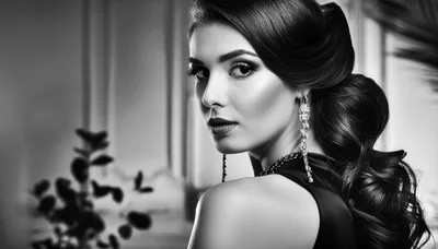 Elegant Woman With Glamorous Hairstyle And Jewelry