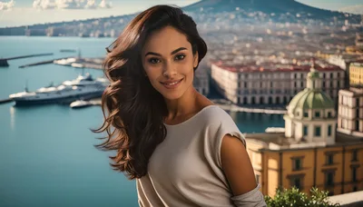 Beautiful Woman Smiling Overlooking Naples Harbor