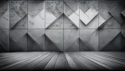 Modern Geometric Concrete Wall With Wooden Floor