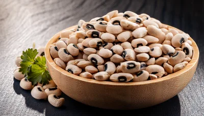 Wooden Bowl Filled With Dried Black Eyed Peas
