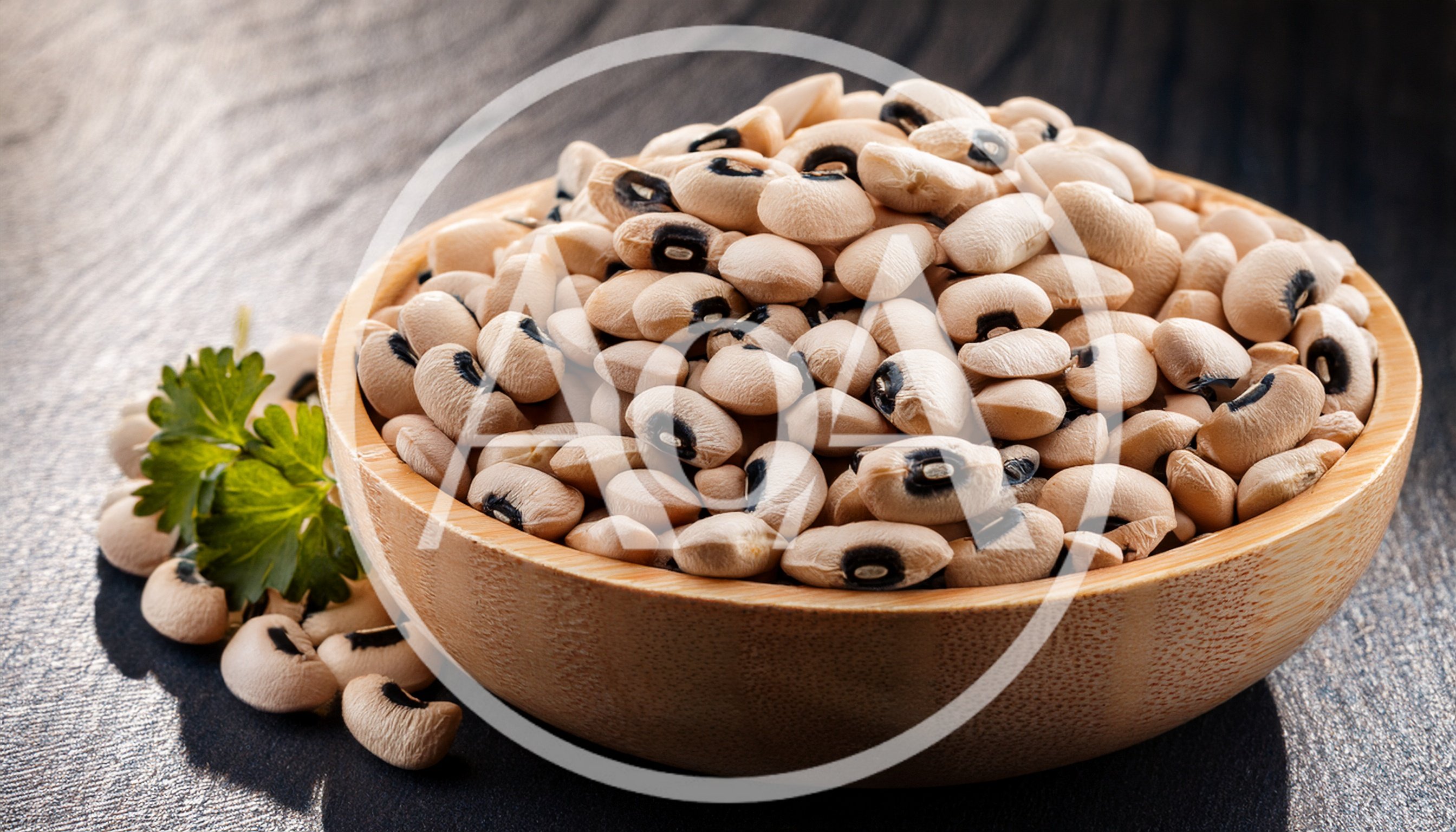 Wooden Bowl Filled With Dried Black Eyed Peas
