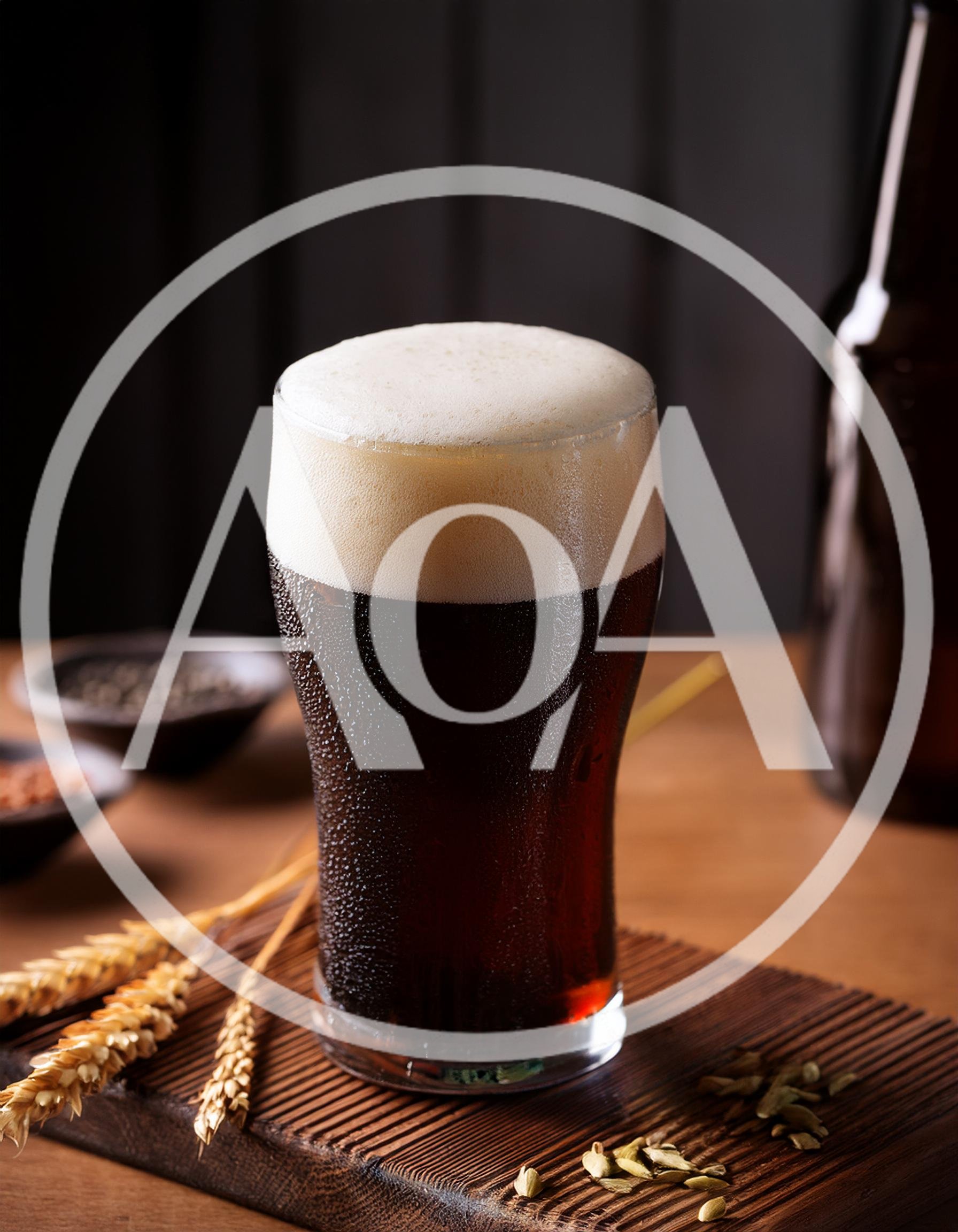 Cold Glass Of Dark Stout Beer With Wheat