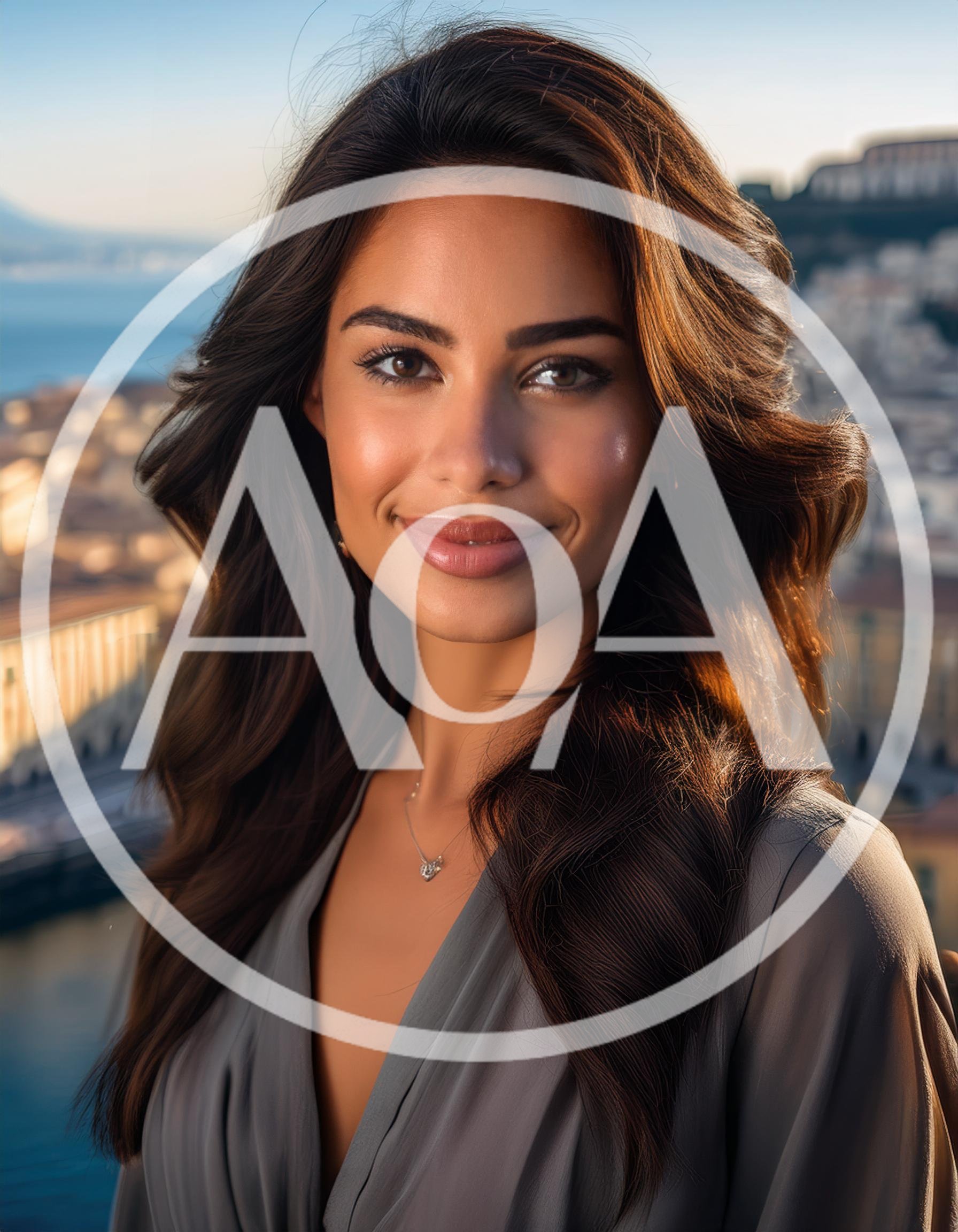 Portrait Of A Beautiful Woman Overlooking A Coastal City