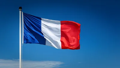 French Flag Waving Against A Clear Blue Sky